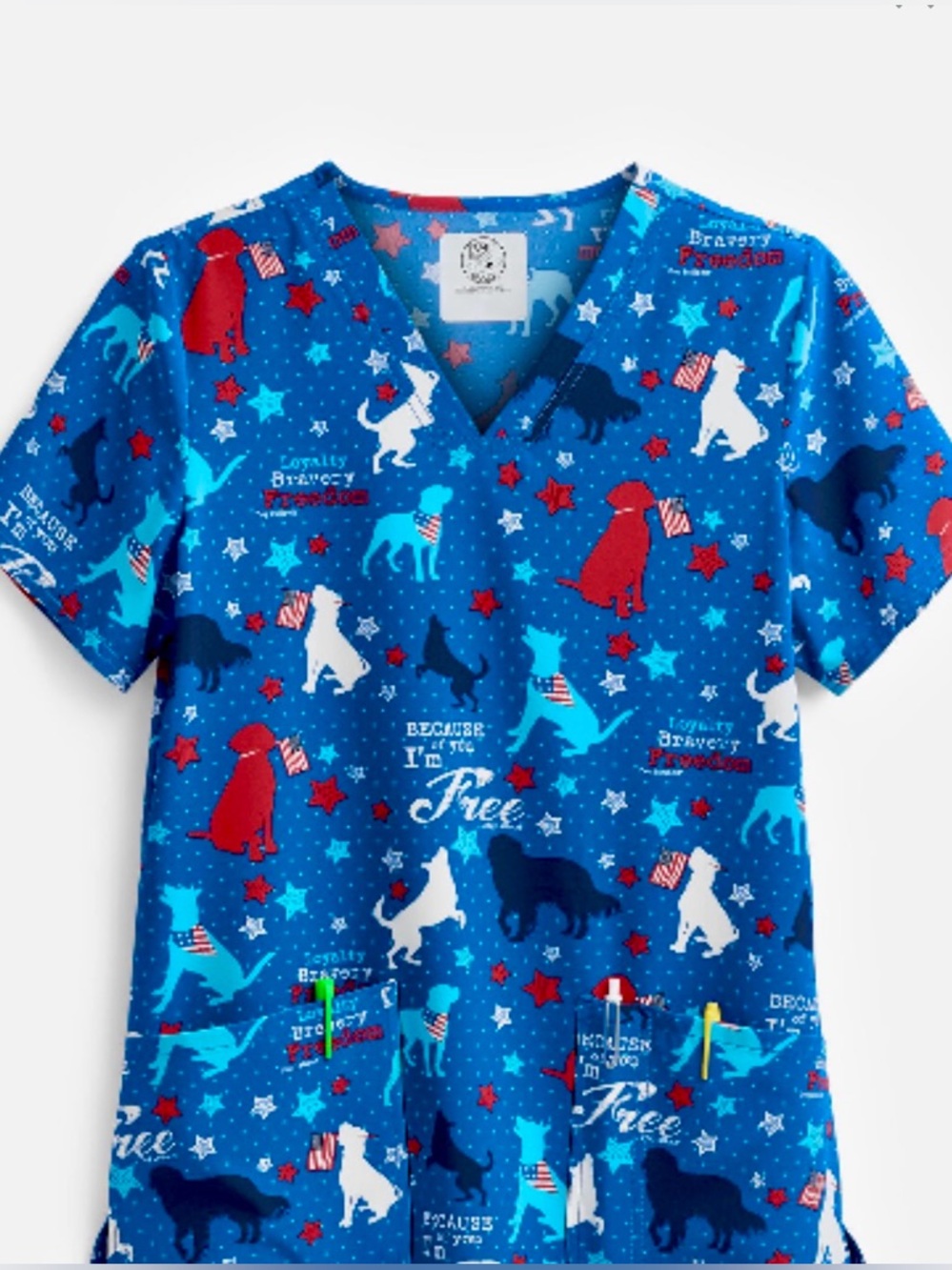 Cherokee 4th of July Patriotic Dogs Scrub Top